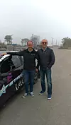 Manfred Stohl frå fabrikken i Wihen (t.v.) og Svein Bjarte Holten frå Holten Motorteam har samarbeidd godt i utviklinga av elbilen som er skreddarsydd for motorsport.Pressefoto
