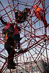 I klatretårnet er utsikta upåklageleg, tykkjer f.v. Dominic Matei (10) frå Ølen, søskenparet Selma (7) og Lars Amundsen (8), frå Skjold, Vetle Hetland (9), Bjoa og Tilde Nesheim (8) frå Skjold.
