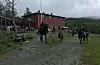 Vel framme på Olalia fjellstove kunne folk og dyr kosa seg med god mat og sosialt samvær.Foto: Privat