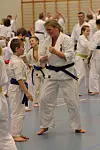 Karate er ei treningsform ein kan ha utbytte av saman med ungar, meiner Mali Hjemdal, her saman med sonen Pelle.