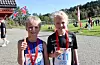 Søskenparet Olav (8) og Celina (10) frå Haugesund sprang 10 kilometer.Foto: Irene Mæland Haraldsen