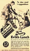 Kvikk Lunch-reklame anno 1938: En plate Kvikk-Lunch har en næringsverdi på 225 nettokalorier tilsvarende ett egg og to stykker brød med smør».