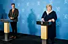 Statsminister Erna Solberg (H) orienterte onsdag om framdrifta i utviklinga av eit koronasertifikat som gir høve til reising, deltaking på arrangement og ei tidlegare gjenopning. Foto: Gorm Kallestad / NTB / NPK