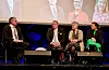 Ordførar Ole Johan Vierdal leia ein panelsamtale med stortingsrepresentantane Terje Halleland (Frp, f.v.), Tove Elise Madland (Ap) og Lisa Marie Ness Klungland (Sp). FOTO: SVEIN-ERIK LARSEN